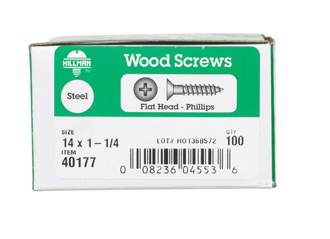 Hillman Flat Wood Screw No. 14 x 1-1/4 in. L Zinc Steel 100 pk