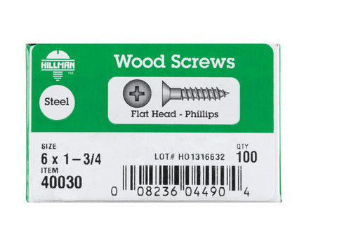 Hillman Flat Wood Screw No. 6 x 1-3/4 in. L Zinc Steel 100 pk