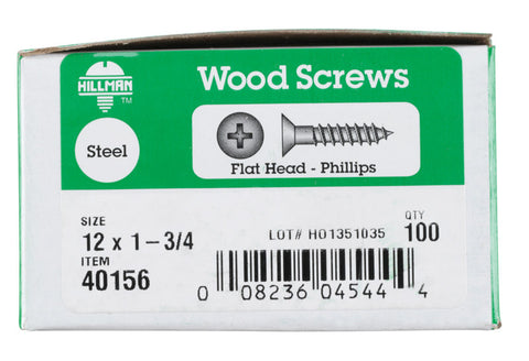 Hillman Flat Wood Screw No. 12 x 1-3/4 in. L Zinc Steel 100 pk