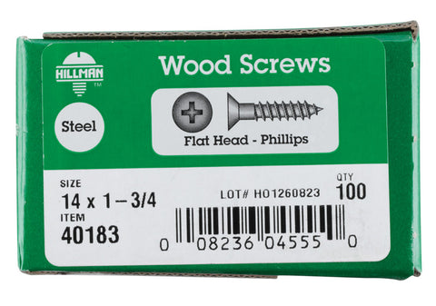 Hillman Flat Wood Screw No. 14 x 1-3/4 in. L Zinc Steel 100 pk
