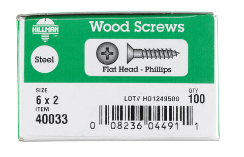 Hillman Flat Wood Screw No. 6 x 2 in. L Zinc Steel 100 pk