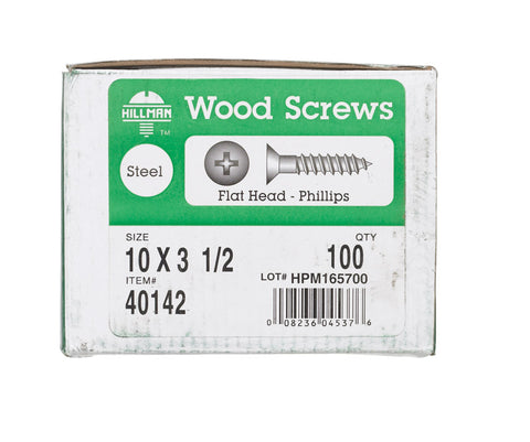 Hillman Flat Wood Screw No. 10 x 3-1/2 in. L Zinc Steel 100 pk