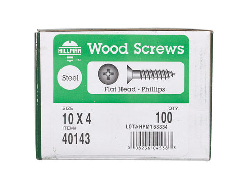 Hillman Flat Wood Screw No. 10 x 4 in. L Zinc Steel 100 pk