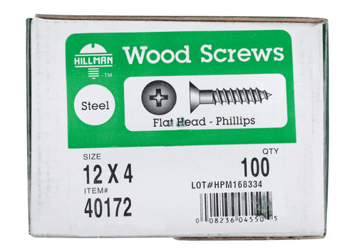 Hillman Flat Wood Screw No. 12 x 4 in. L Zinc Steel
