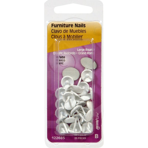 Hillman 122685 Furniture Nail, White, Round Head, Pack of 6