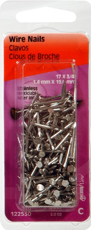Hillman 122530 Wire Nail, 3/4 in L, Steel, Stainless Steel, Flat Head, Smooth Shank, Silver, 2 oz, Pack of 6