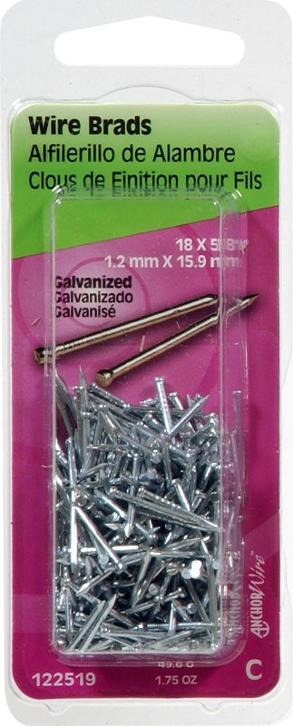 Hillman 122518 Wire Brad, 1/2 in L, Steel, Galvanized, Brad Head, Thin Shank, 2 oz, Pack of 6