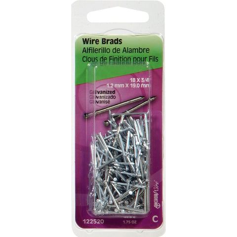 Hillman 122520 Wire Nail, 3/4 in L, Steel, Galvanized, Brad Head, Thin Shank, 1.75 oz, Pack of 6