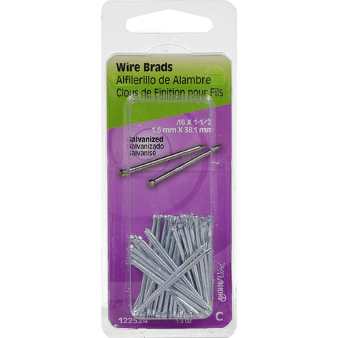 Hillman 122524 Wire Brad, 1-1/2 in L, Steel, Galvanized, Brad Head, Thin Shank, 1.5 oz, Pack of 6