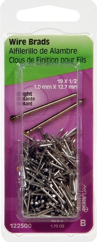 Hillman 122500 Wire Nail, 1/2 in L, Steel, Bright, Brad Head, Thin Shank, 1.75 oz, Pack of 6