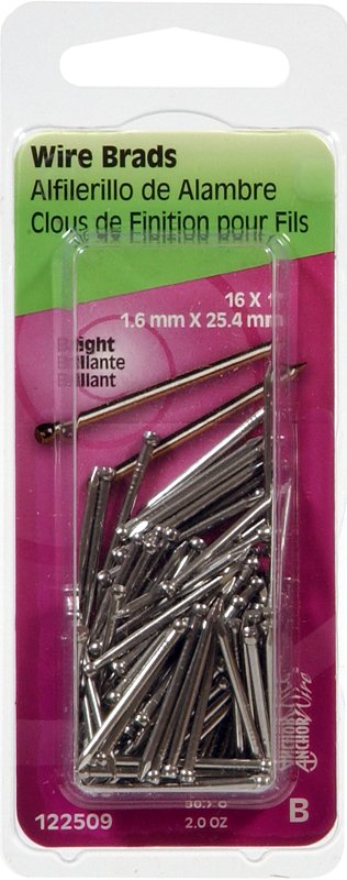 Hillman 122509 Wire Brad, 1 in L, Steel, Bright, Brad Head, Thin Shank, 2 oz, Pack of 6