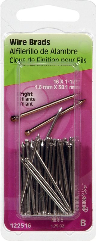 Hillman 122516 Wire Nail, 1-1/2 in L, Steel, Bright, Brad Head, Thin Shank, 1.75 oz, Pack of 6