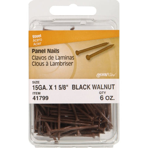 Hillman 41799 Panel Nail, 1-5/8 in L, Steel, Panel Head, Ring Shank, Walnut, 6 oz, Pack of 5