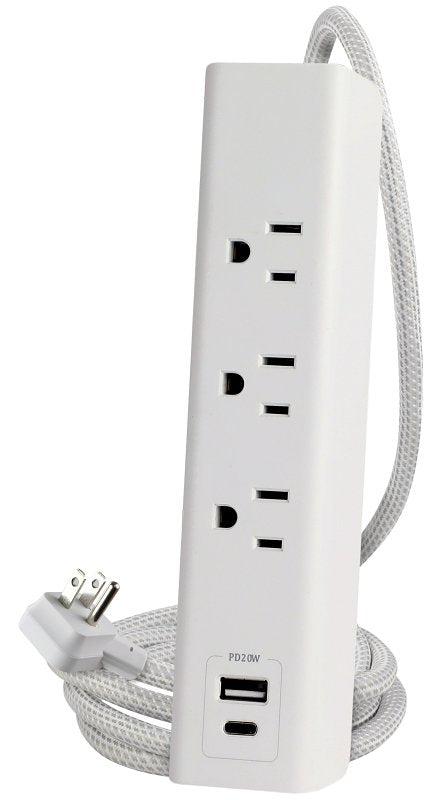 Powerzone ORPBSUFC413 Surge Strip, 6 ft L Cable, White