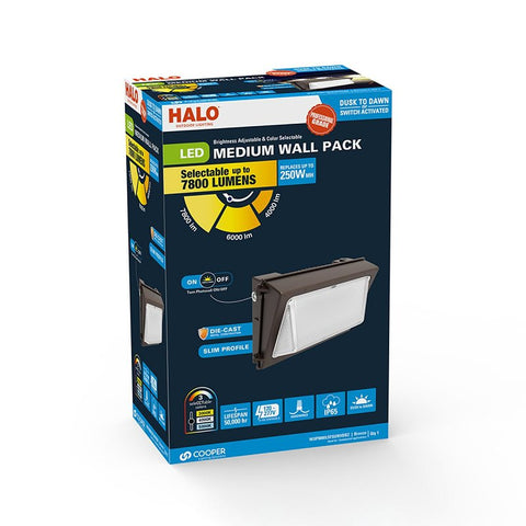 Halo WXP Series WXPM80LSFSUNVDB Wall Pack, 60 W, 120/277 V, LED, 7520 Lumens, 5000 K, Aluminum