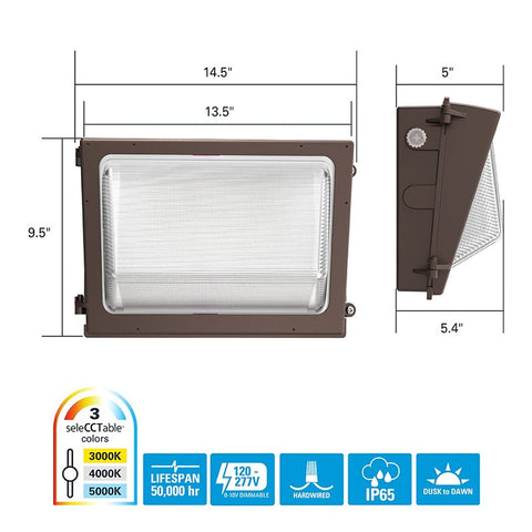 Halo WXP Series WXPM80LSFSUNVDB Wall Pack, 60 W, 120/277 V, LED, 7520 Lumens, 5000 K, Aluminum