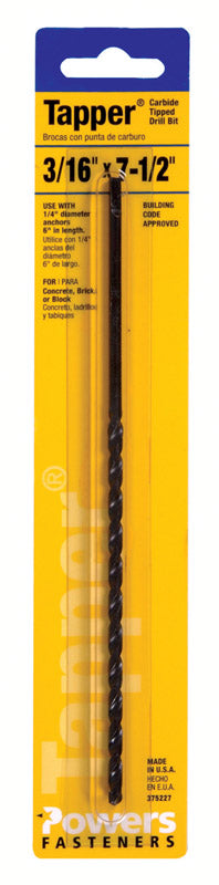 Hillman Tapper 3/16 in. Dia. x 7-1/2 in. L Carbide Tipped Drill Bit Straight Shank 1 pc.