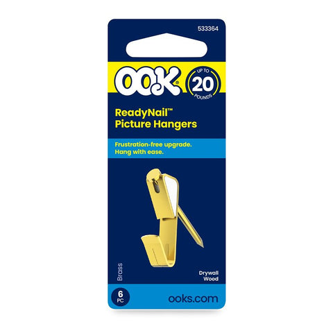OOK 50583 Picture Hanger, 20 lb, Steel, Brass, Gold, 6/PK, Pack of 12