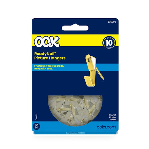OOK 50606 Picture Hanger, 10 lb, Steel, Brass, Gold, 30/PK