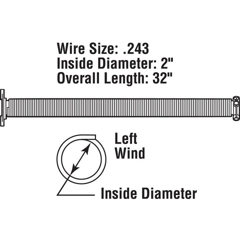 Prime-Line GD 12233 Torsion Spring, 2 in ID, 2 in OD, 32 in OAL, Carbon Steel, Plain