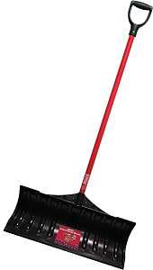 BULLY Tools 92813 Snow Pusher, 27 in W Blade, Plastic Blade, Fiberglass Handle, D-Shaped Handle, 47 in L Handle