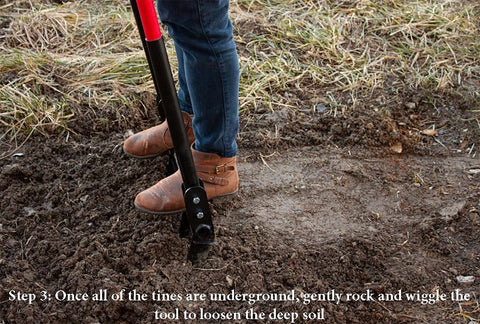 BULLY Tools 92627 Broadfork, 20 in W Tine, 11 in L Tines, Fixed Tine, 5-Tine, Steel Tine, Steel