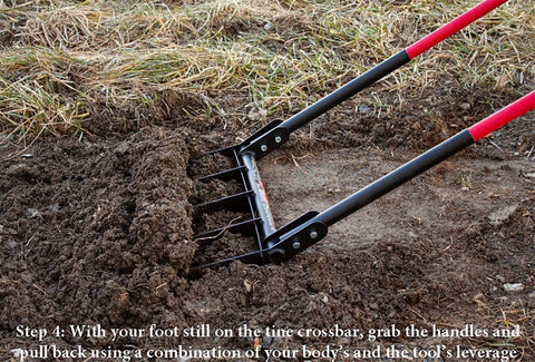 BULLY Tools 92627 Broadfork, 20 in W Tine, 11 in L Tines, Fixed Tine, 5-Tine, Steel Tine, Steel