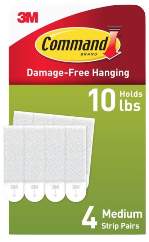Command 17201-4PK Picture Hanging Strip, 3 lb/set, Foam, White, 2.75 in L x 0.625 in W x 0.1 in H, 4/PK