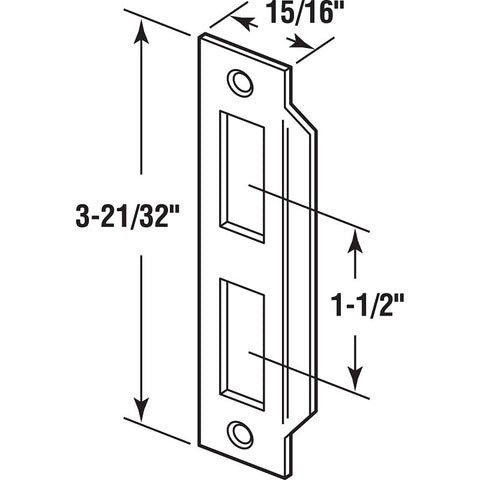 Defender Security E 2435 Strike Plate, 3-21/32 in L, 15/16 in W, Steel, Brass