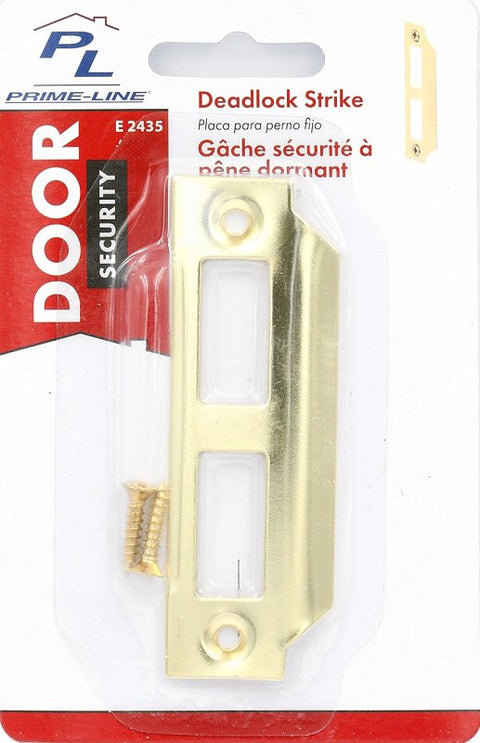 Defender Security E 2435 Strike Plate, 3-21/32 in L, 15/16 in W, Steel, Brass