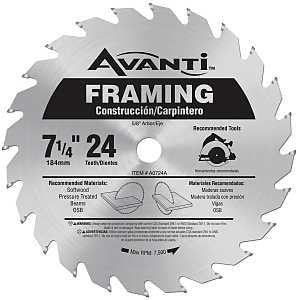 Avanti A0724A Circular Saw Blade, 7-1/4 in Dia, 5/8 in Arbor, 24-Teeth, Carbide Cutting Edge