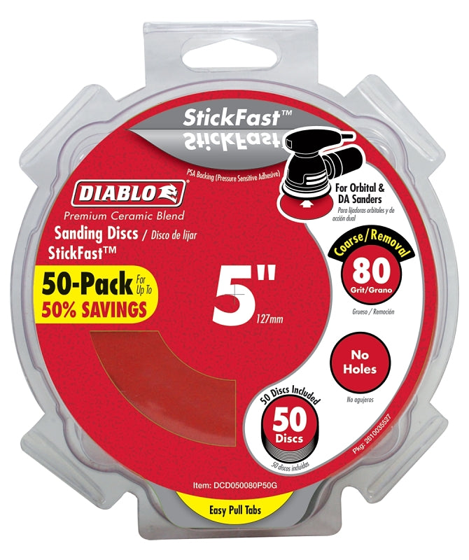 Diablo DCD050080P50G Sanding Disc, 5 in Dia, 80 Grit, Coarse, Ceramic ...