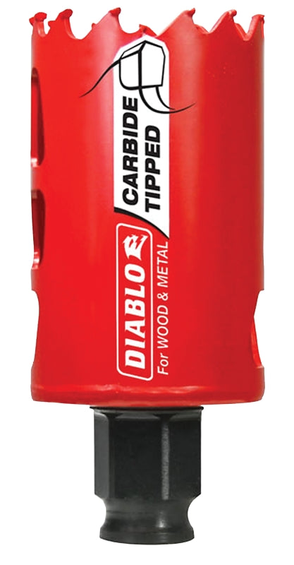 Diablo DHS1625CT Hole Saw, 1-5/8 in Dia, 2-3/8 in D Cutting, 3/8 in Arbor, 3 TPI, Carbide Cutting Edge
