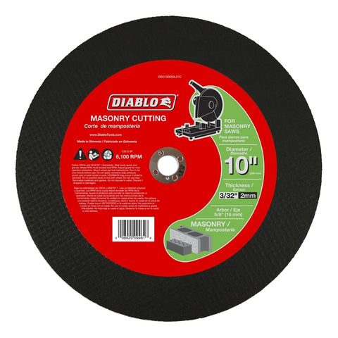 Diablo DBD100093L01C Type 1 Cut-Off Disc, 10 in Dia, 5/8 in, 6100 rpm, Aluminum Oxide Blend