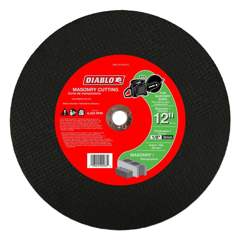 Diablo DBD120125G01C High Speed Type 1 Cut-Off Disc, 12 in Dia, 20 mm arbor, 6350 rpm, Aluminum Oxide Blend