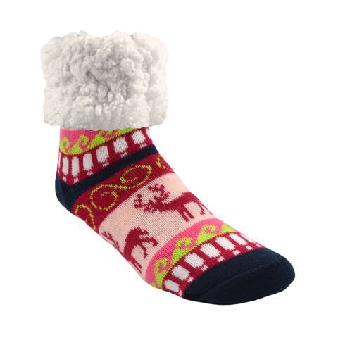 Pudus Unisex Classic Reindeer Raspberry One Size Fits Most Slipper Socks Red, Pack of 3