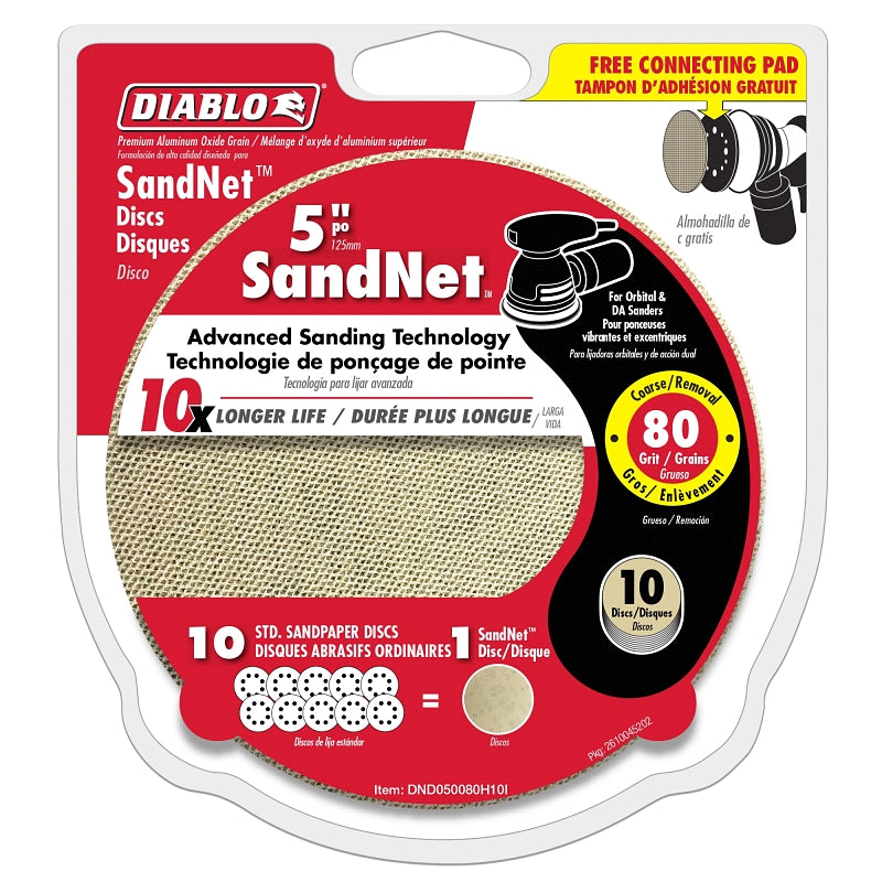 Diablo Sand Demon DND050080H10I Sanding Disc, 5 in Dia, 80 Grit, Coars ...