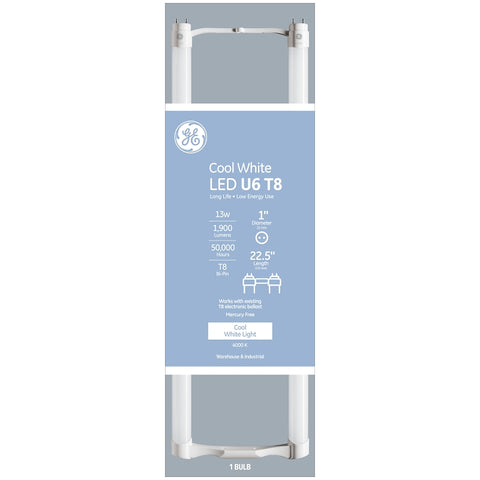 GE 93095867 LED Tube Light Bulb, Specialty, T8 Lamp, Bi-Pin Lamp Base, Clear, Cool White Light, 4000 K Color Temp, Pack of 6