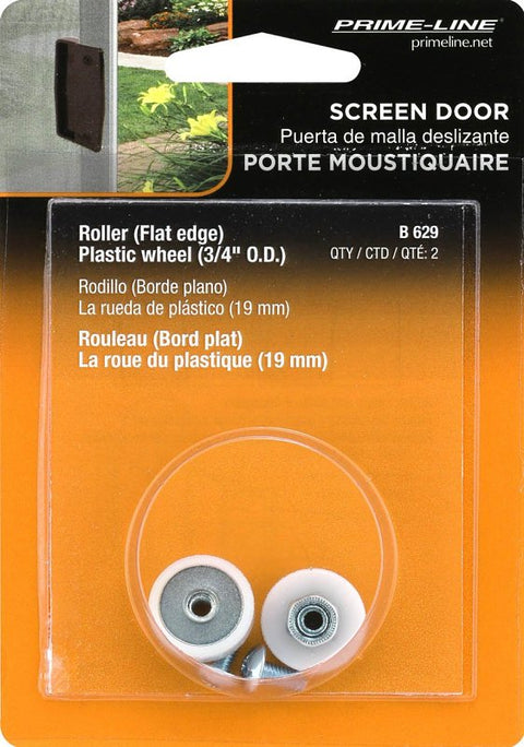 Prime-Line B 629 Door Roller, 1/4 in ID x 3/4 in OD Dia Roller, 1/4 in W Roller, Nylon, White, 2-Roller