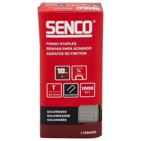 Senco L13BABR Medium Wire Staple Strip, 1/4 in W Crown, 1 in L Leg, 18 ga, Galvanized/Sencote