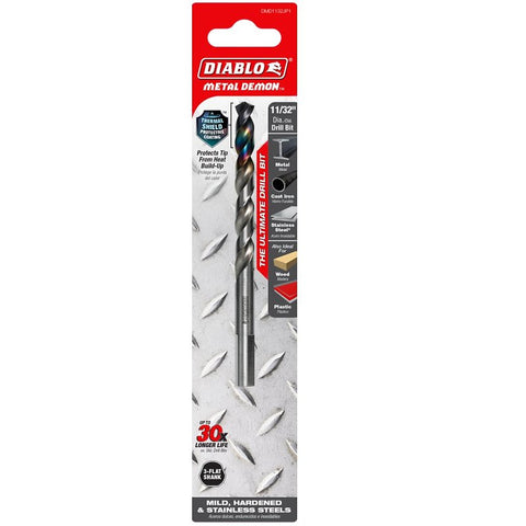 Diablo Metal Demon DMD1132JP1 Drill Bit, 11/32 in Dia, 4.9 in OAL, Three-Flat Shank