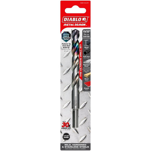 Diablo Metal Demon DMD1532JP1 Drill Bit, 15/32 in Dia, 5.9 in OAL, Three-Flat Reduced Shank