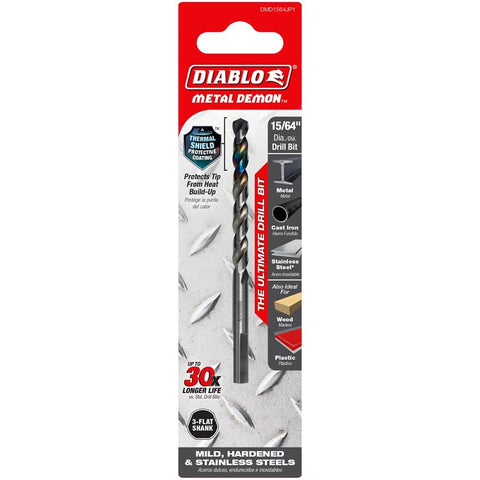 Diablo Metal Demon DMD1564JP1 Drill Bit, 15/64 in Dia, 3.7 in OAL, Three-Flat Shank