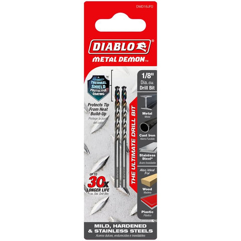 Diablo Metal Demon DMD18JP2 Drill Bit, 1/8 in Dia, 2.6 in OAL, Cylindrical Shank