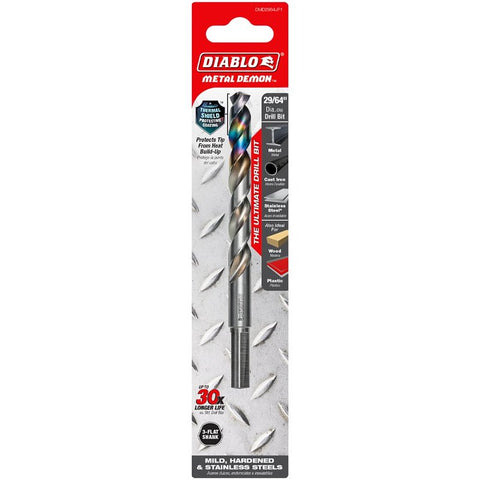 Diablo Metal Demon DMD2964JP1 Drill Bit, 29/64 in Dia, 5.6 in OAL, Three-Flat Reduced Shank