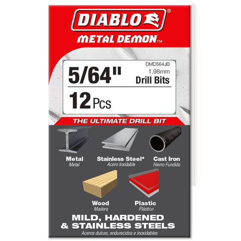 Diablo Metal Demon DMD564JP2 Drill Bit, 5/64 in Dia, 1.9 in OAL, Cylindrical Shank, Pack of 12