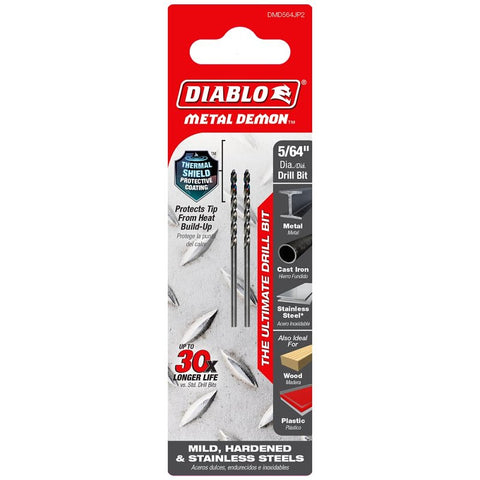 Diablo Metal Demon DMD564JP2 Drill Bit, 5/64 in Dia, 1.9 in OAL, Cylindrical Shank