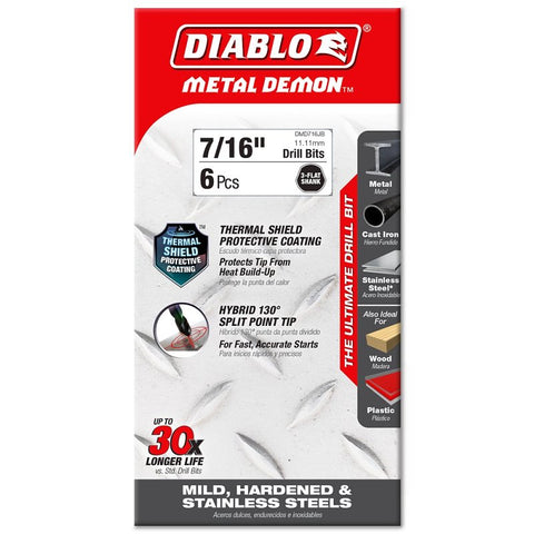 Diablo DMD716JB Drill Bit, 7/16 in Dia, 5.6 in OAL, 3-Flat Shank, Pack of 6