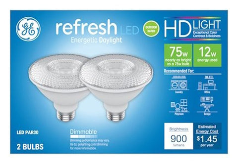 GE Industrial Solutions 43095 LED Bulb, Flood/Spotlight, PAR30 Lamp, E26 Lamp Base, Dimmable, Clear, Daylight Light