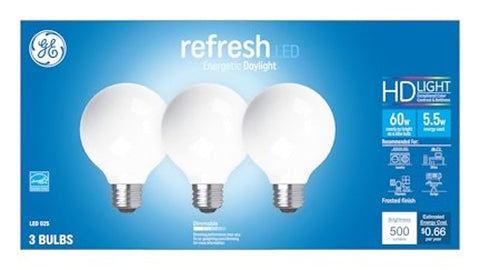 GE Industrial Solutions 43317 LED Bulb, Globe, 500 Lumens, 5.5 W, G25 Lamp, E26 Lamp Base, Dimmable, Frosted, Daylight